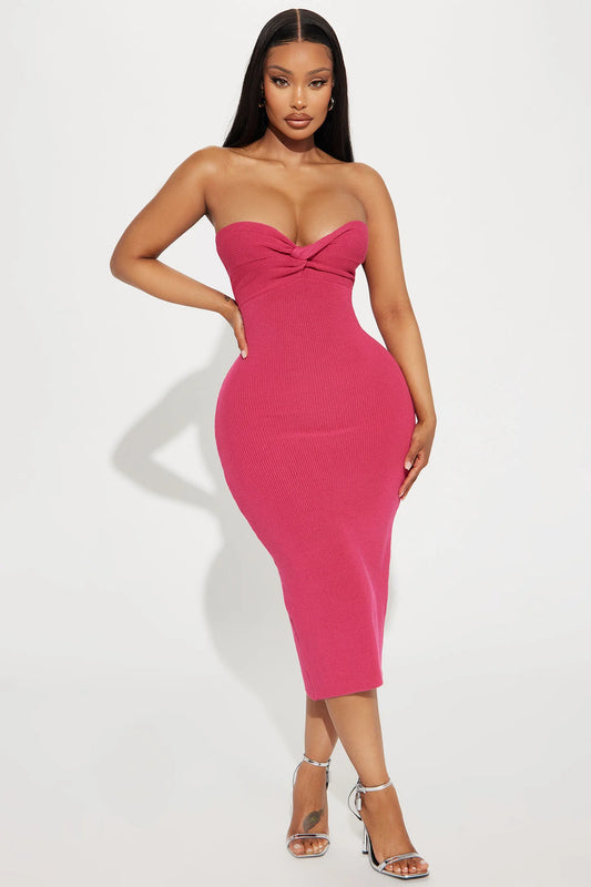 Got Me Twisted Sweater Midi Dress - Pink