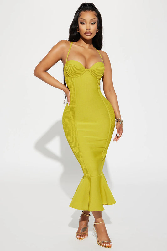 Speak the Truth Bandage Midi Dress - Chartreuse