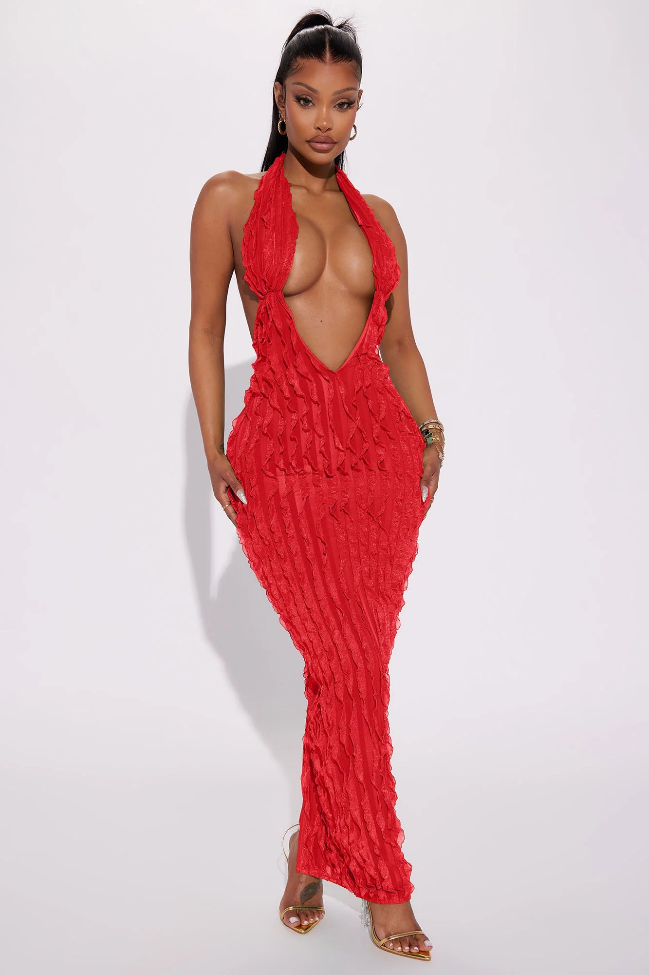 Ivy Textured Maxi Dress - Red