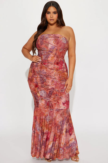 Perla Lace up Maxi Dress - Multi Color