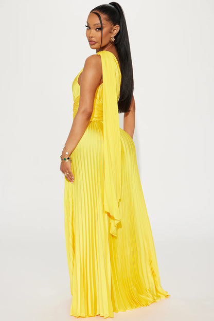 Athena Pleated Maxi Dress - Yellow