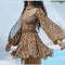 Summer Women Pleated Short Dress Fashion V-Neck Split Long Sleeve A-Line Mini Dresses 2024 Casual Lady Beach Vestidos