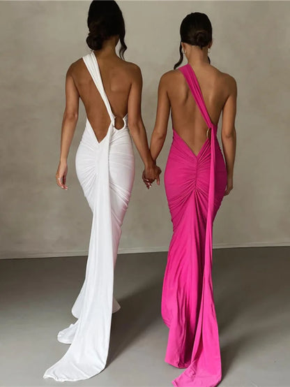 Sexy Backless Hanging Neck Bodycon Evening Dress for Women Strapless Max Female Dress Charming Club Party Prom Dress