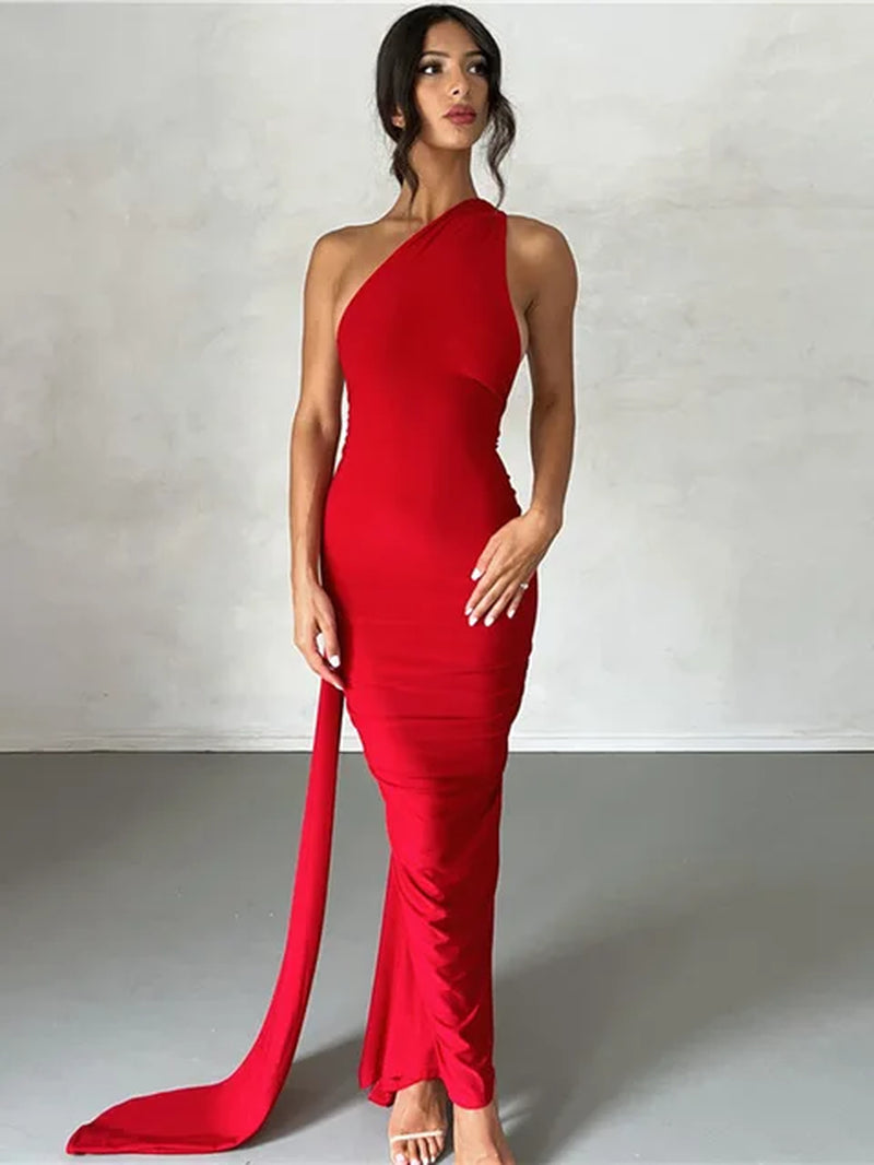 Sexy Backless Hanging Neck Bodycon Evening Dress for Women Strapless Max Female Dress Charming Club Party Prom Dress