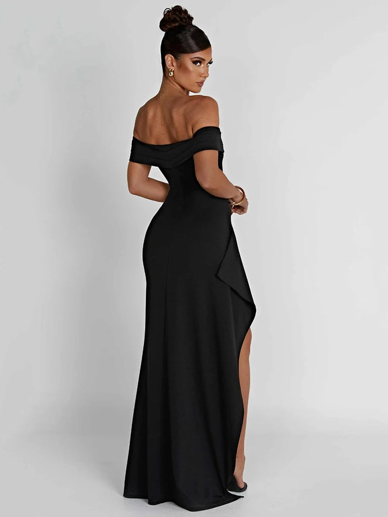 Elegant Off-Shoulder High Split Maxi Dress Women Fashion Strapless Sleeveless Backless Bodycon Club Party Sexy Dress