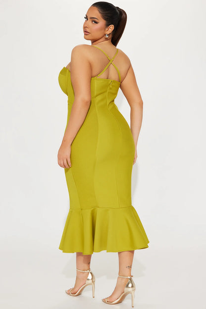 Speak the Truth Bandage Midi Dress - Chartreuse