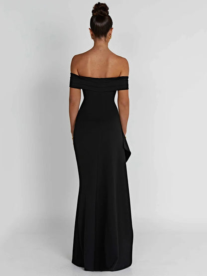 Elegant Off-Shoulder High Split Maxi Dress Women Fashion Strapless Sleeveless Backless Bodycon Club Party Sexy Dress