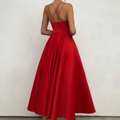 Sleeveless Spaghetti Strap Midi Dress Women V-Neck Backless Elegant Female Solid Dresses 2024 Summer Lady Party Vestido New Pure